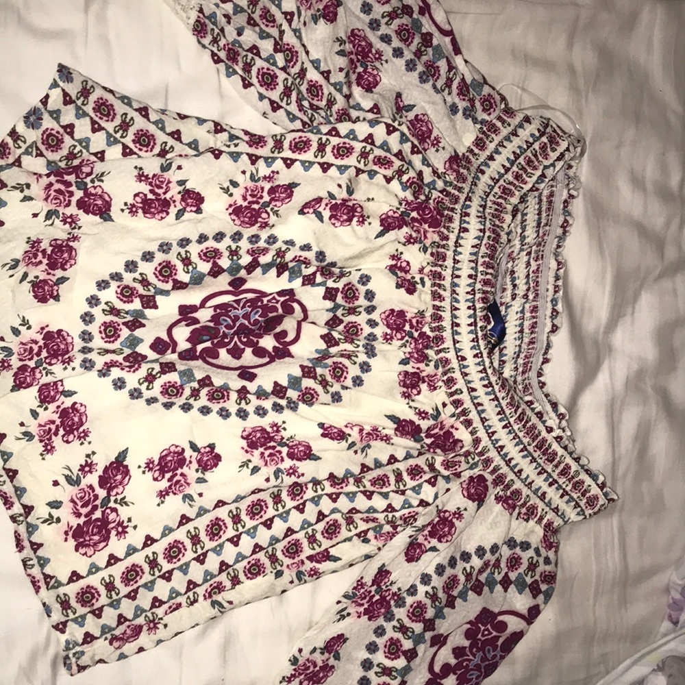 Off the shoulder shirt.